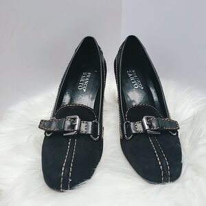 FRANCO SARTO Black Suede/Leather Almond-Toe Pump